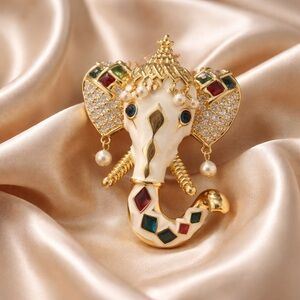 Kenneth Jay Lane Gold and Jewel-Toned Elephant Brooch